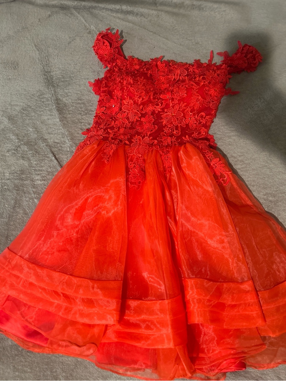 Red Floral Lace & Organza pageant dress